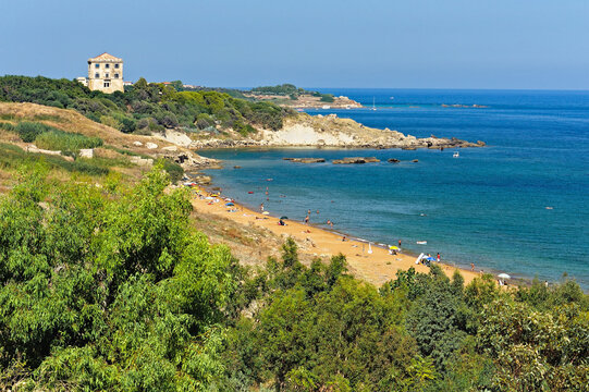 View of the tower Scifo bay, Capo Colonna, Crotone, Italy, Europe