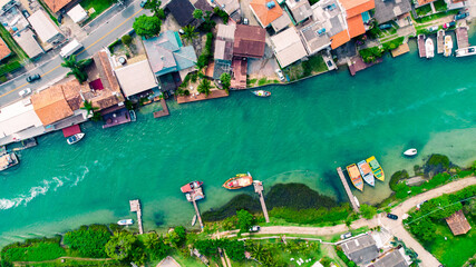 Fototapeta na wymiar Channel Lagoon Lake Boats Water Nature Jetski Tropical Island Florianopolis Brazil
