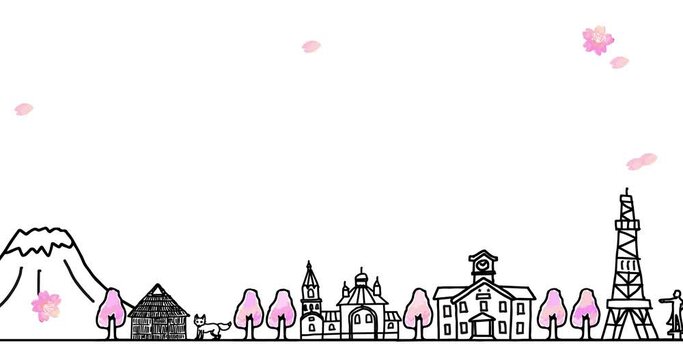 春の北海道の街並みシンプル線画のアニメーション