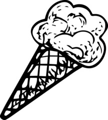 Ice-cream black and white icon. Isolated element on white background. Vector illustration made after hand drawn sketch. For street food restaurants, cafe, menu decoration.