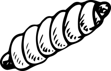Hot dog - sausage in a bred . Fast food icon. Isolated element on white background. Black and white image. Vector illustration made after hand drawn sketch.