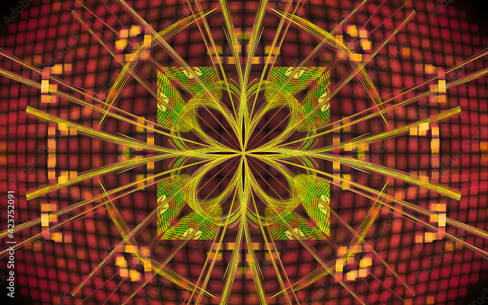 Poster digital image generated on a computer consisting of beautiful abstract geometric shapes, lines of di