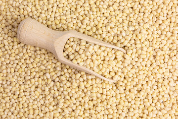 background of dried urad dal beans with wooden scoop - 423753006