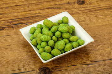 Spicy wasabi peanuts in the bowl
