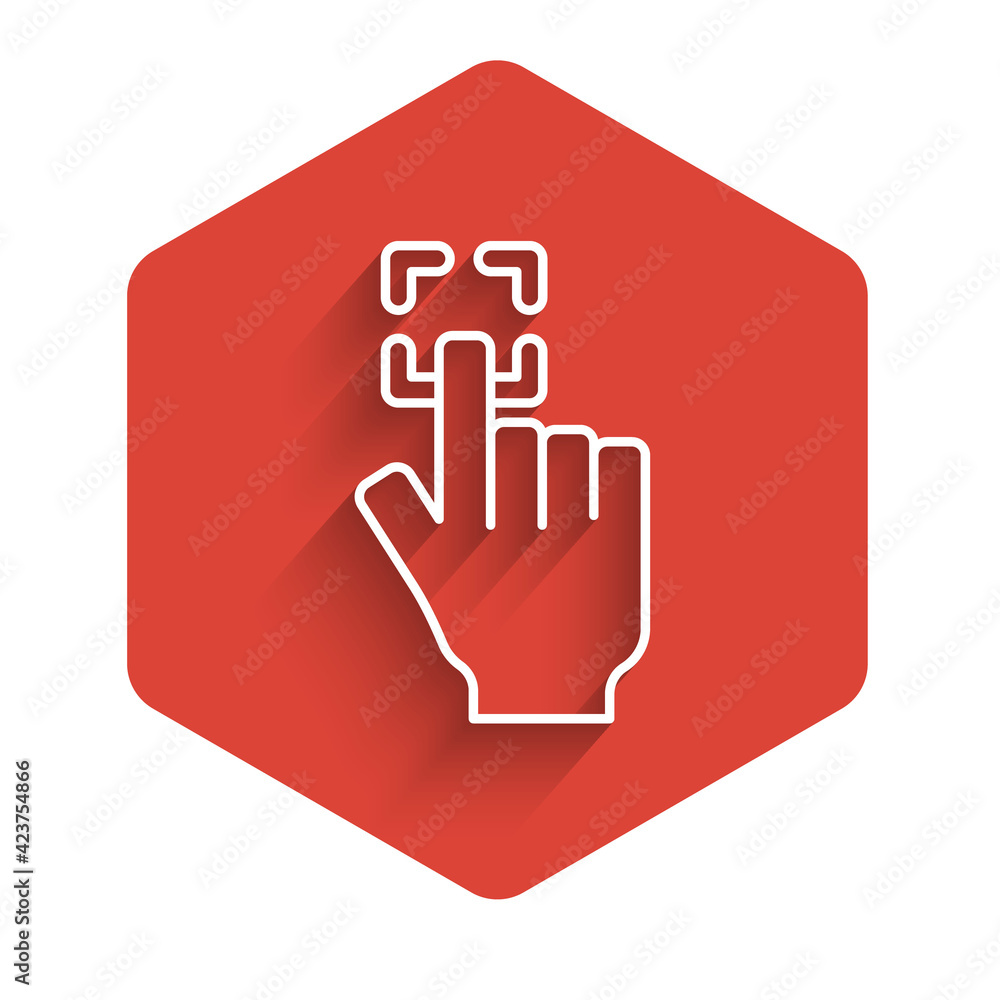 Poster white line fingerprint icon isolated with long shadow. id app icon. identification sign. touch id. r