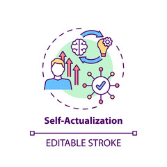 Self actualization concept icon. Realizing personal potential. Self development and self fulfilment idea thin line illustration. Vector isolated outline RGB color drawing. Editable stroke