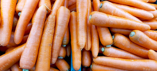 Carrot backgrounds, fresh vegetables for sale in the market