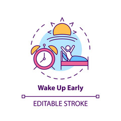 Wake up early concept icon. Daily routine. Person awake in morning. Self development and life improvement idea thin line illustration. Vector isolated outline RGB color drawing. Editable stroke