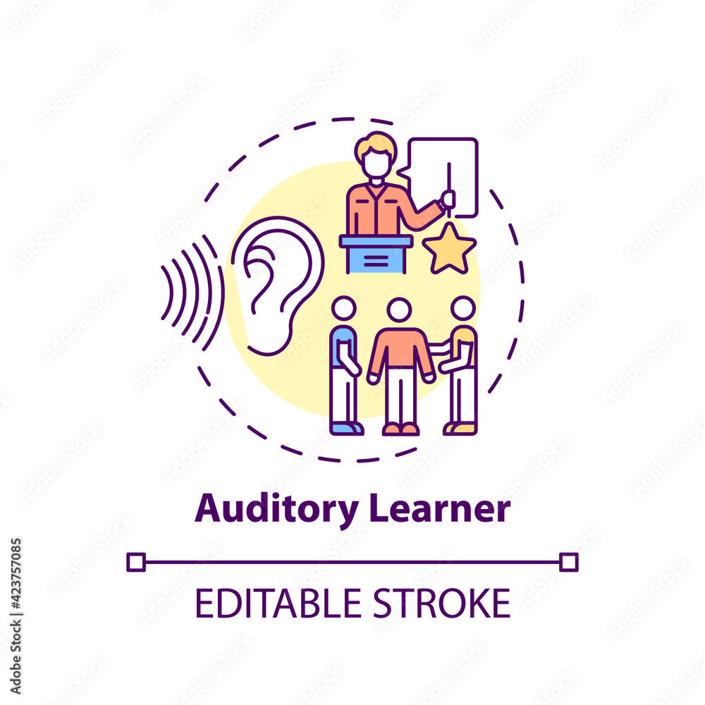 Aufkleber auditory learner concept icon. learning by sound. hearing information. self development and studying