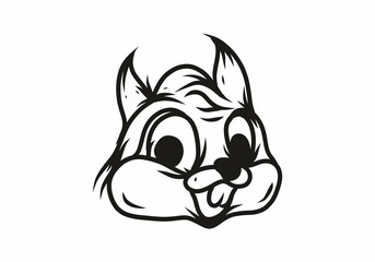 Line art drawing of rabbit head