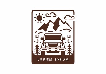 Off road car rectangle badge illustration