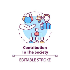 Contribution to the society concept icon. Community work. Improve yourself. Social skills. Self development idea thin line illustration. Vector isolated outline RGB color drawing. Editable stroke