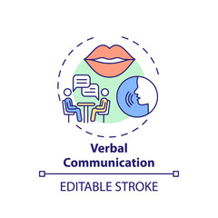 Obraz premium Verbal communication concept icon. Conversational skills. Form relationships. Self development idea thin line illustration. Vector isolated outline RGB color drawing. Editable stroke