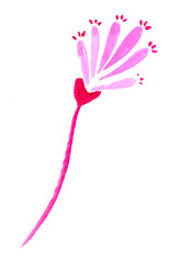 Watercolor illustration of an abstract rose flower on a pink stem. The element is isolated on a white background.