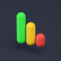 Simple graph icon with colorful rectangles 3D-illustration on pastel background. 3d render minimal concept.