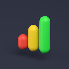 Simple graph icon with colorful rectangles 3D-illustration on pastel background. 3d render minimal concept.