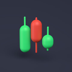 Simple candlesticks icon 3D-illustration on pastel background. Minimal concept trading cryptocurrency.