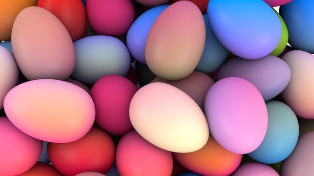 Render de huevo de pascua coloridos. Fondo tridimensional de huevos de pascua. Diseño 3d para semana santa. Tradición © Dewing
