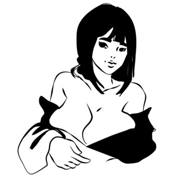 Erotica Sexy woman naked Attractive Girl with big Breast,  Black and white Flat Cartoon Vector illustration 