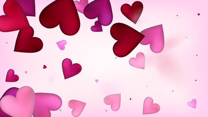 Falling Hearts Vector Confetti. Valentines Day Romantic Pattern. Elegant Gift, Birthday Card, Poster Background Valentines Day Decoration with Falling Down Hearts Confetti. Beautiful Pink Glitter