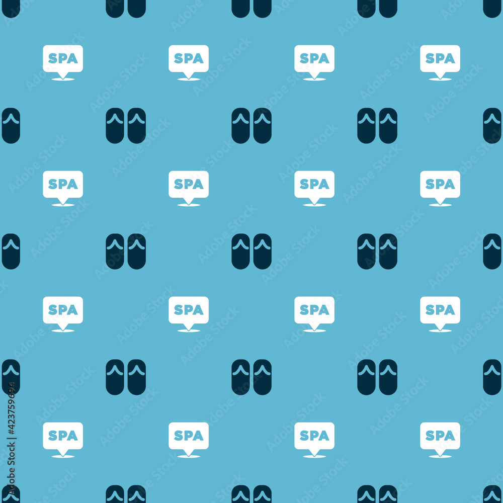 Poster set flip flops and spa salon on seamless pattern. vector