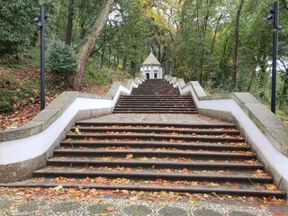 Beginning of the stairs leading to Bom Jesus do Monte in Braga, Portugal