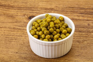 Marinated green pea in the bowl