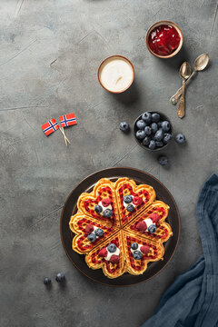 Norwegian waffles.  Scandinavian baking.  Heart shaped waffles.  17th may