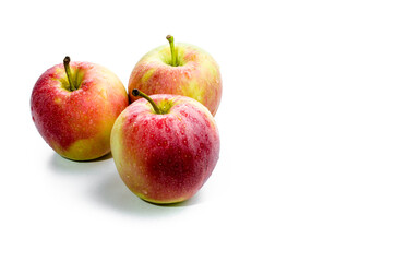 Three fresh apples isolated on white background. Copy space