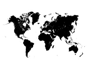 Black silhouette of world map on a white background