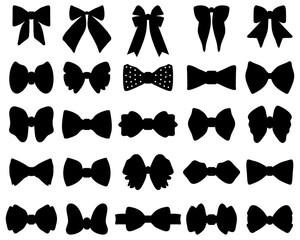 Black silhouette of butterfly bows on a white background