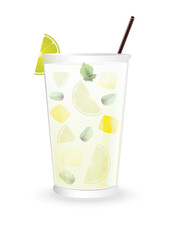 Mojito cocktail with lime and mint isolated on a white background Vector