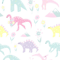 Dinosaurs seamless pattern. Dinosaurs digital paper. Dinosaurs pattern for apparel, textile, fabric, wrapping