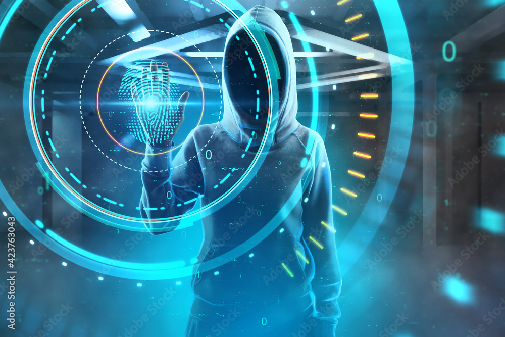 Aufkleber Biometrics technologies concept with noface working with abstract digital technology interface