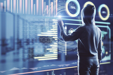 Business strategy concept with human back and digital screen with big data information