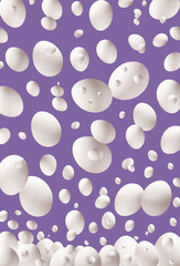 Gravity Easter eggs in purple space. Modern Holiday background.