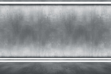 Blank grey concerete wall with led lights on floor and top in empty room. 3D rendering, mock up