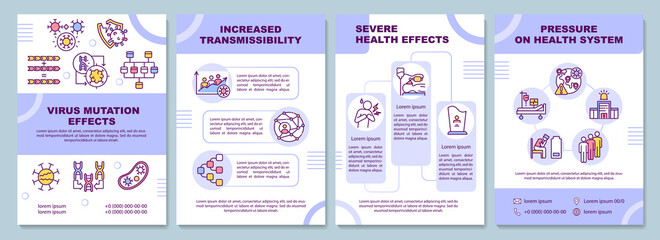 Fototapeta na wymiar Virus mutation effect brochure template. Increased transmissibility. Flyer, booklet, leaflet print, cover design with linear icons. Vector layouts for presentation, annual reports, advertisement pages