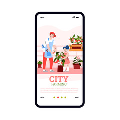 Urban city garden onboarding app page template cartoon vector illustration.