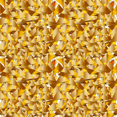 Abstract fabric with golden triangles. Seamless patterns.