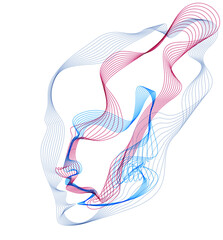 Beautiful vector human face portrait, artistic illustration of man head made of dotted particles array, Artificial Intelligence, pc programming software interface, digital soul.