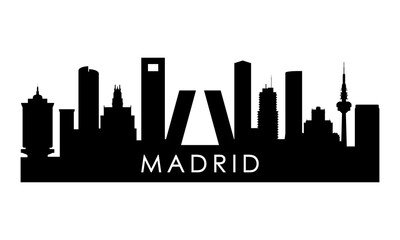 Obraz premium Madrid skyline silhouette. Black Madrid city design isolated on white background.