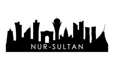 Fototapeta premium Nur-Sultan skyline silhouette. Black Nur-Sultan city design isolated on white background.