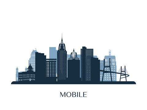 Mobile skyline, monochrome silhouette. Vector illustration.