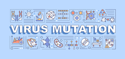Fototapeta na wymiar Virus mutation word concepts banner. Antibiotics resistance. Genetic diversity creation. Infographics with linear icons on blue background. Isolated typography. Vector outline RGB color illustration