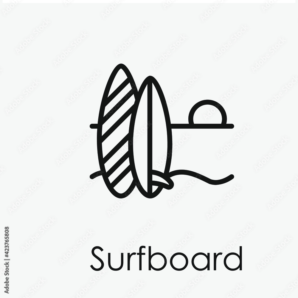 Aufkleber surfboard vector icon. editable stroke. linear style sign for use on web design and mobile apps, log
