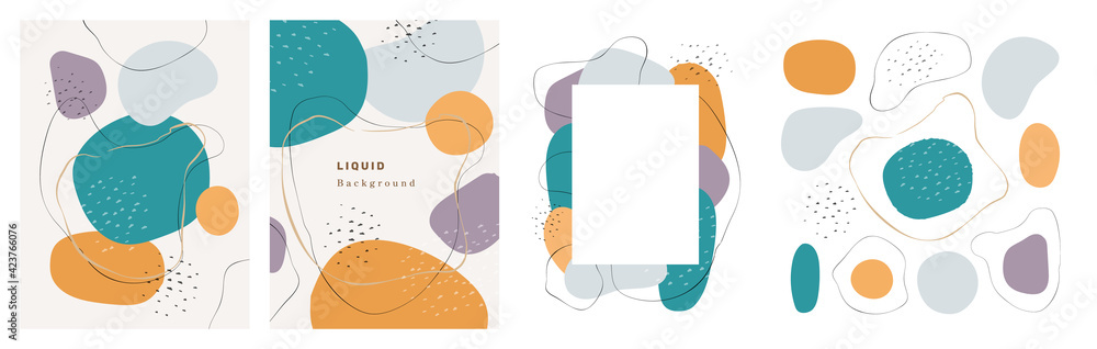 Poster watercolor design of banner, poster or brochure with blobs and brush strokes, shapes and frame, text