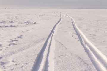 natural background winter minimalism, snow field turning into the sky