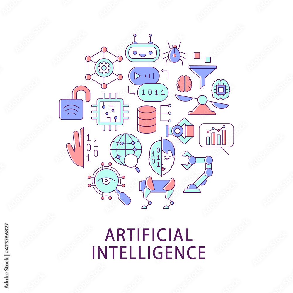Poster artificial intelligence abstract color concept layout with headline. innovative robotic technology. 
