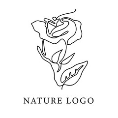 Outline rose one line flower logo and poster art. Abstract vector plant trendy icon. Modern nature beauty romantic shape.